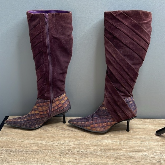 Romenni 80s Vibe Elegant Knee-High Kitten Heel Pointed Toe Boots Suede Snake 36 - Picture 6 of 15